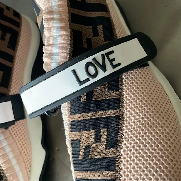 Fendi authentic knit sock pink brown logo sneaker trainer flats sz 38.5 - Picture 3 of 12
